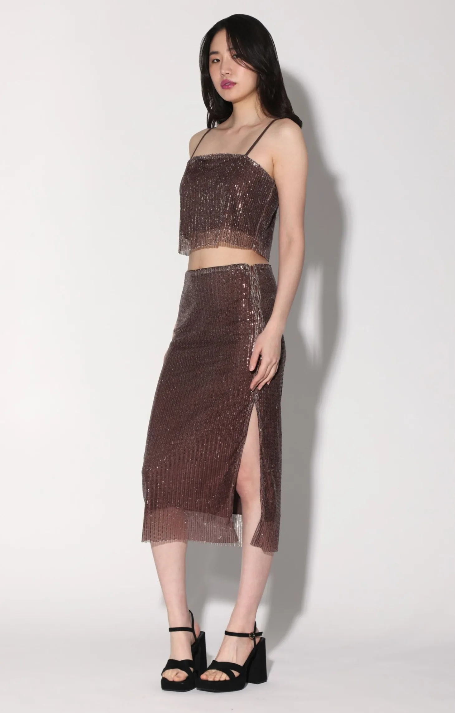 Crista Skirt, City Sequin Mink>Walter Baker Hot