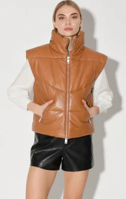 Landon Vest, Camel-Puffer Leather>Walter Baker Fashion