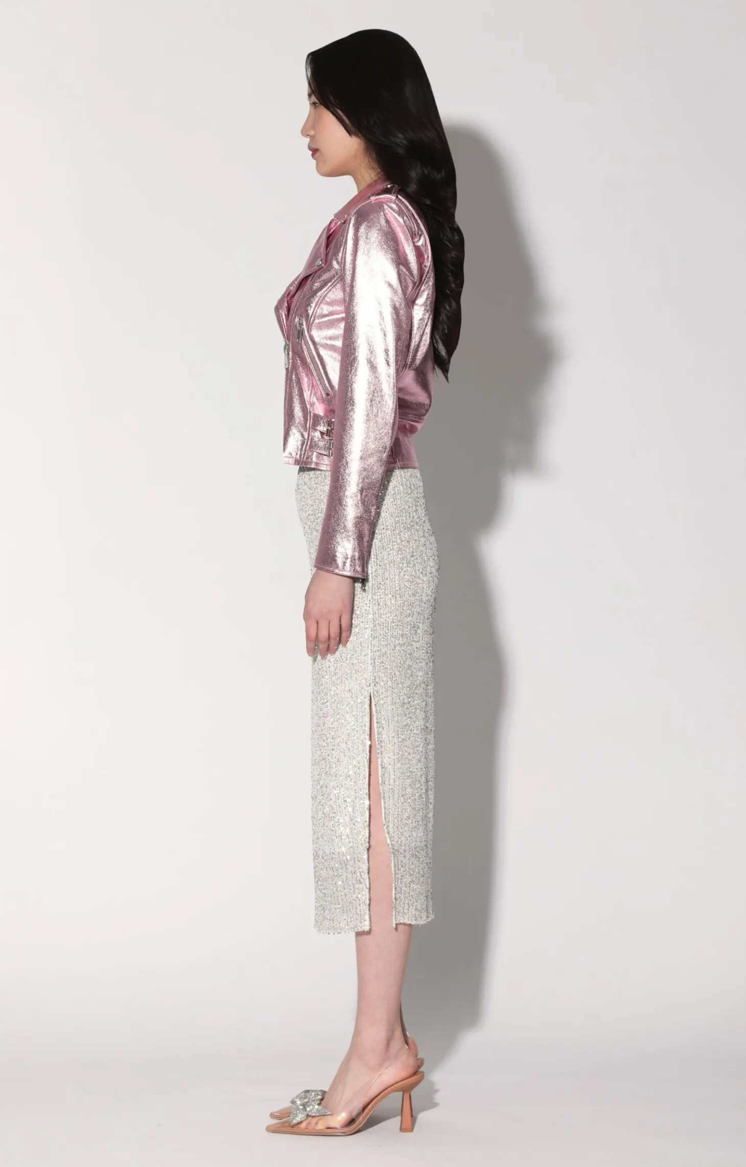 Liz Jacket, Pink Frost Metallic-Leather>Walter Baker Store