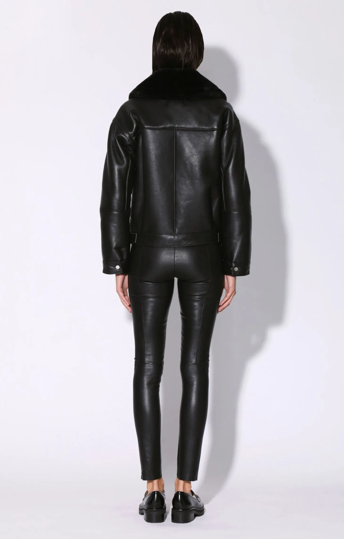 Mariah Jacket, Black Leather Black Fur-Leather Shearling>Walter Baker New