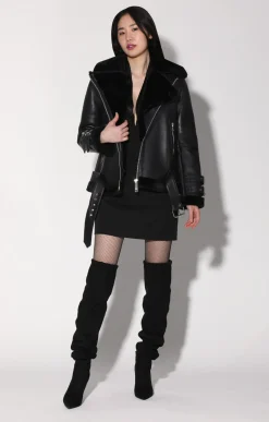 Whitney Jacket, Black Leather/ Black Fur-Leather>Walter Baker Discount